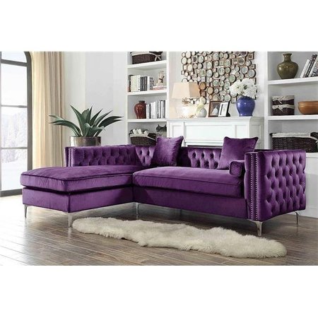 LUXURY BEDDING Luxury Bedding FSA2584 Button Tufted With Silvertone Nailhead & Trim Y-leg Left Facing Sectional Sofa; Purple FSA2584-US